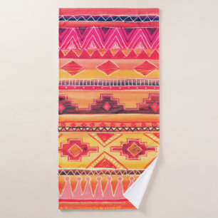 African Watercolor Pattern. Raster Illustration Bath Towel