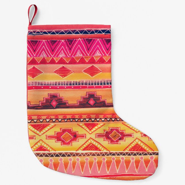 African Watercolor Pattern. Raster Illustration Small Christmas Stocking (Front)