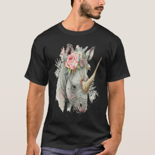 African Watercolor Rhinozeros Flower Crown Safari  T-Shirt