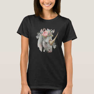 African Watercolor Rhinozeros Flower Crown Safari T-Shirt