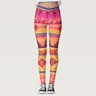 African watercolor, vibrant pattern leggings