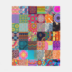 African Wax Print Patchwork Ankara Ethnic Fabric Fleece Blanket