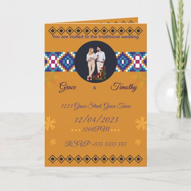 African Wedding Invitation | Gold & Kente Pattern  (Front)