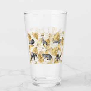 African Wild Animals & Faux Gold Leaves Glass