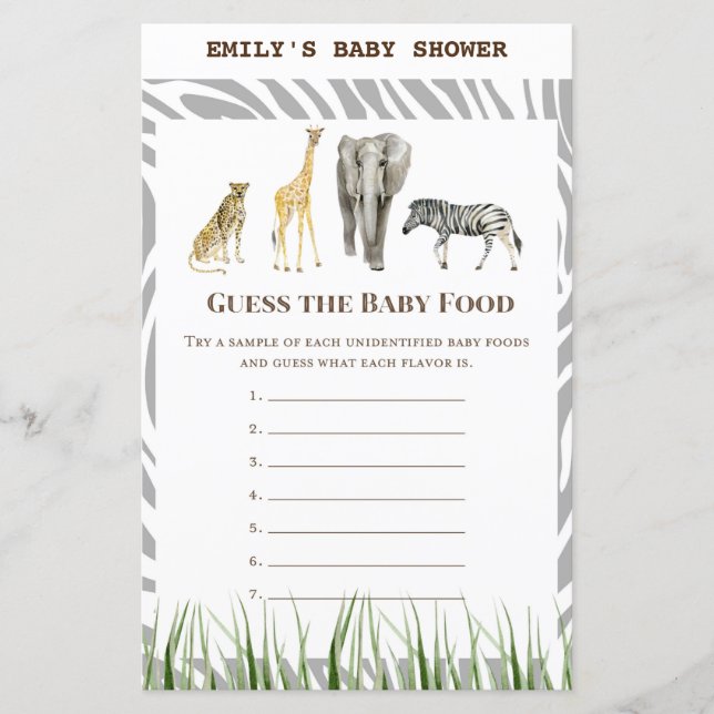 African Wild Baby Shower Game PRINTED (Front)