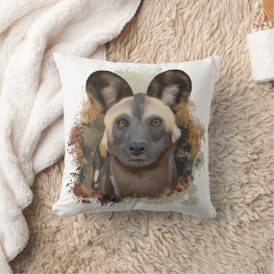 African Wild Dog Abstract Paint Splatter Cushion