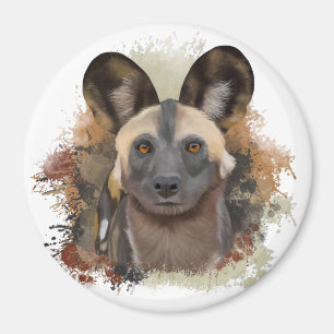 African Wild Dog Abstract Paint Splatter Magnet