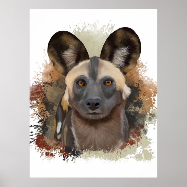 African Wild Dog | Abstract Paint Splatter  Poster (Front)