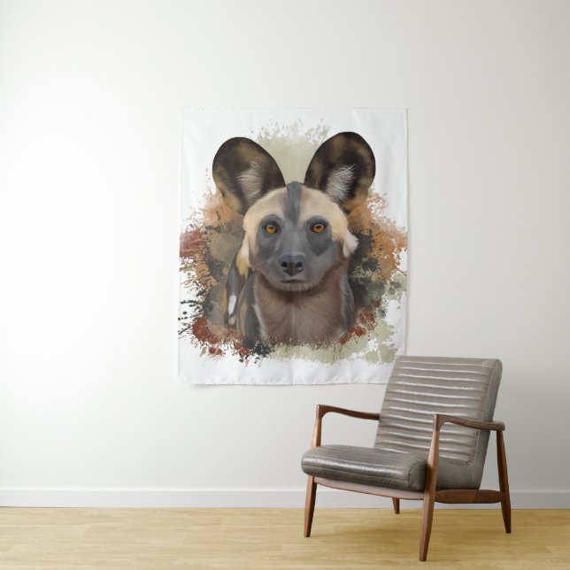 African Wild Dog | Abstract Paint Splatter  Tapestry (In Situ)