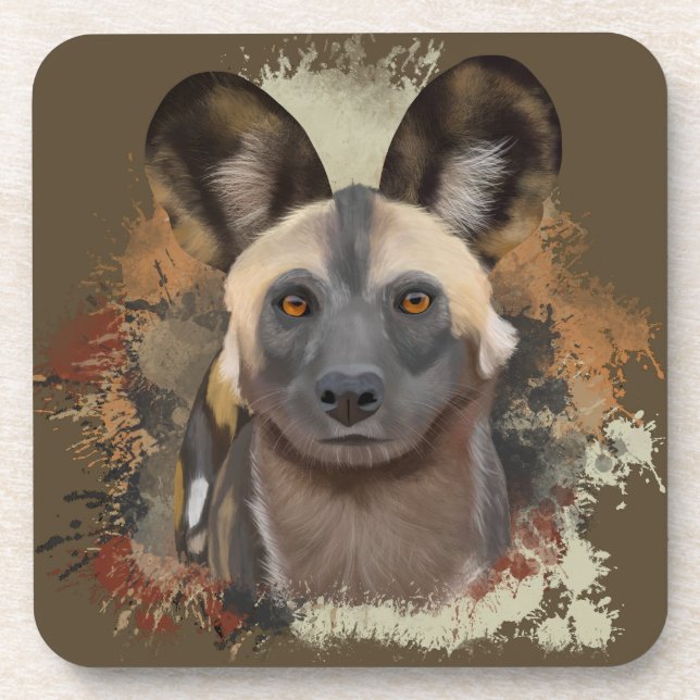 African Wild Dog Abstract Paint Splatter Wildlife Coaster (Front)