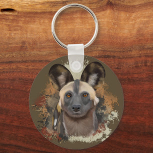 African Wild Dog Abstract Paint Splatter Wildlife Key Ring