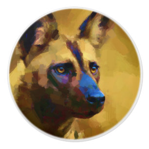 African Wild Dog Ceramic Knob