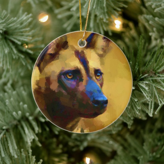 African Wild Dog Ceramic Tree Decoration (Tree)