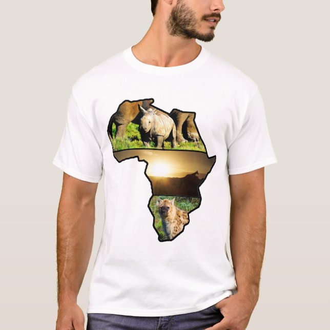 African Wildlife Continent Hyena, Rhino,Giraffe T-Shirt (Front)