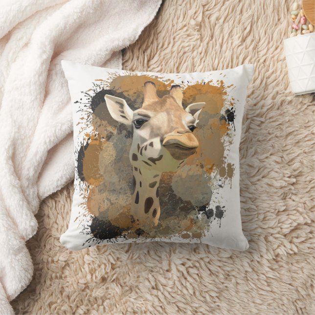 African Wildlife Giraffe Abstract Paint Splatter Cushion (Blanket)
