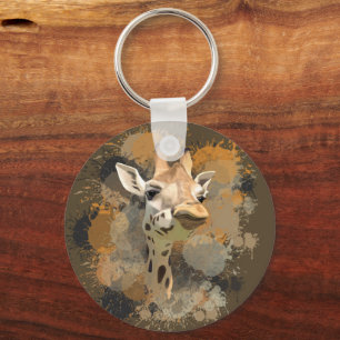 African Wildlife Giraffe Abstract Paint Splatter Key Ring