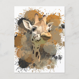 African Wildlife Giraffe Abstract Paint Splatter Postcard