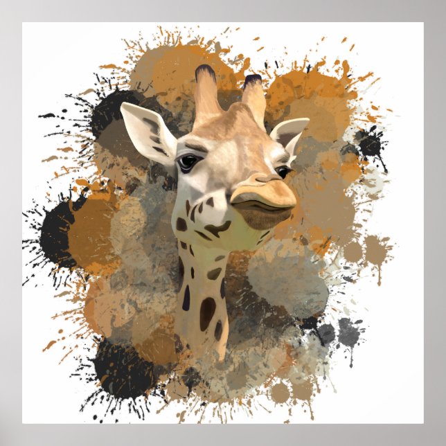 African Wildlife Giraffe Abstract Paint Splatter Poster (Front)