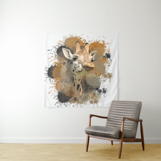 African Wildlife Giraffe Abstract Paint Splatter Tapestry (In Situ)