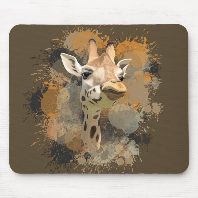 African Wildlife Giraffe Earth Tones Splatter Mouse Pad (Front)