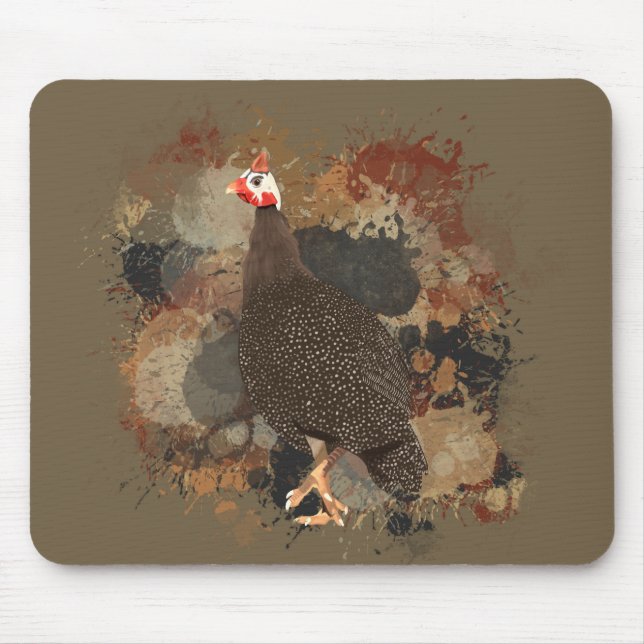 African Wildlife Guinea Fowl Earth Tones Splatter Mouse Pad (Front)