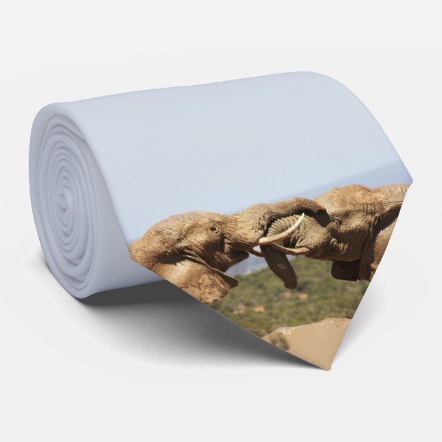 African Wildlife Photography Elephant Tussle Tie (Rolled)