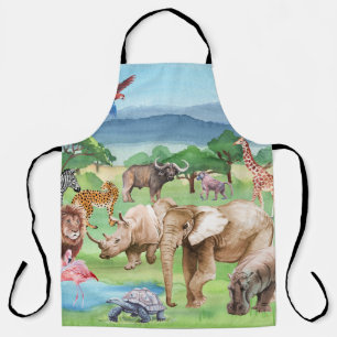 African Wildlife: Savannah Watercolor Wallpaper. Apron