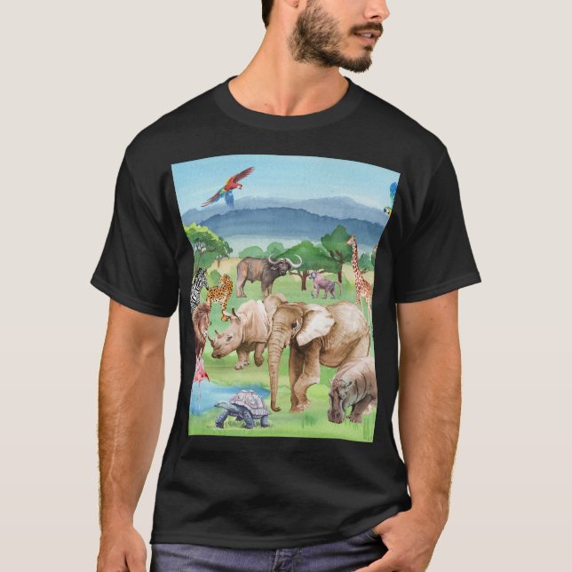 African Wildlife: Savannah Watercolor Wallpaper. T-Shirt (Front)