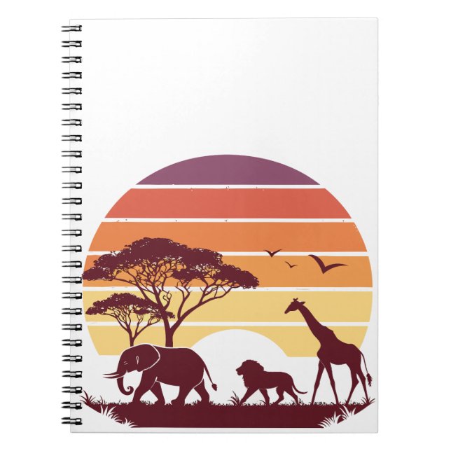 African Wildlife Silhouette Safari Design Notebook (Front)