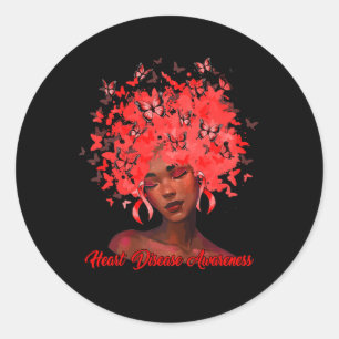 African Woman Afro Butterfly Ribbon Red Heart Dise Classic Round Sticker