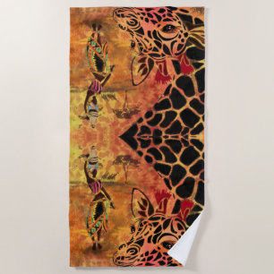 African Woman and Giraffe Beach Towel