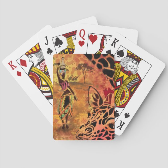 African Woman and Giraffe Playing Cards (Back)