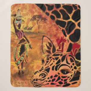 African Woman and Giraffe Sherpa Blanket