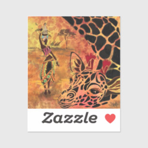 African Woman and Giraffe Sticker
