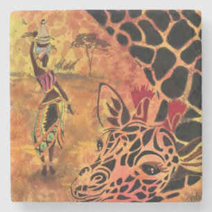 African Woman and Giraffe Stone Coaster
