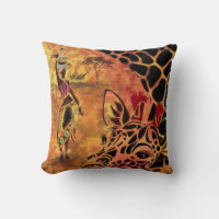 African Woman and Giraffe Throw Pillow
