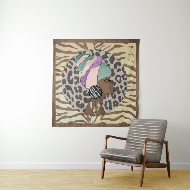 African woman boho artwork tapestry (In Situ)