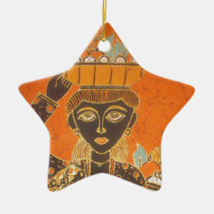 African Woman Carrying Basket Art Print Ceramic Tree Decoration