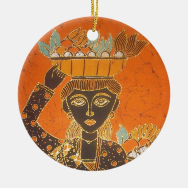 African Woman Carrying Basket Art Print Ceramic Tree Decoration (Front)