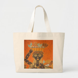 African Woman Carrying Basket Art Print Large Tote Bag