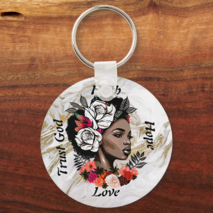 African Woman Floral Keychain