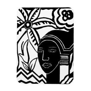 african woman jungle abstract black ink art magnet