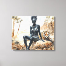 African Woman Landscape Stretched Canvas Print
