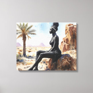 African Woman Landscape Stretched Canvas Print