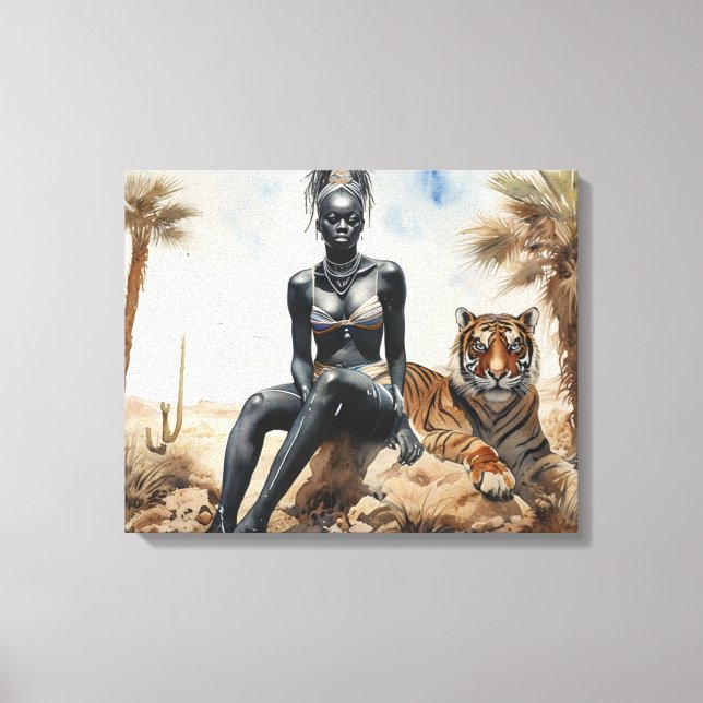 African Woman Landscape Stretched Canvas Print (Front)