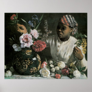 African Woman Peonies by Bazille, Vintage Flowers Poster
