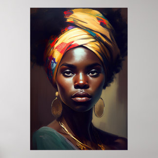 African Woman Portrait Oil Painting Poster