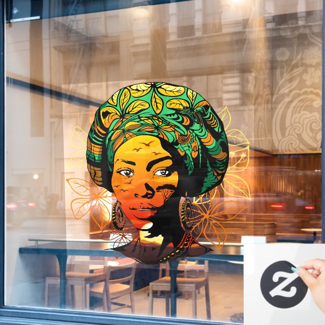 African Woman Portrait with Sunset (Cafe Window)
