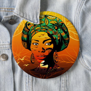 African Woman Portrait with Sunset 6 Cm Round Badge