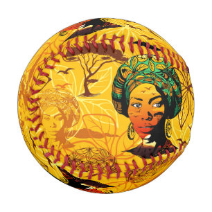 African Woman Portrait with Sunset Baseball